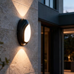 Geometric Black Outdoor Wall Sconce with Up Down LED Illumination