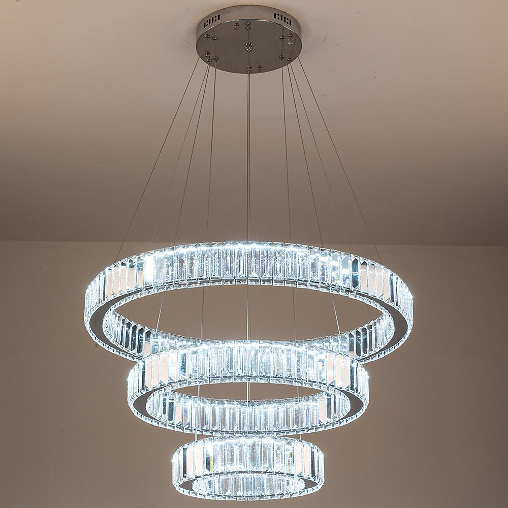 Chrome Crystal 3 Tier Pendant Light Modern Chandelier