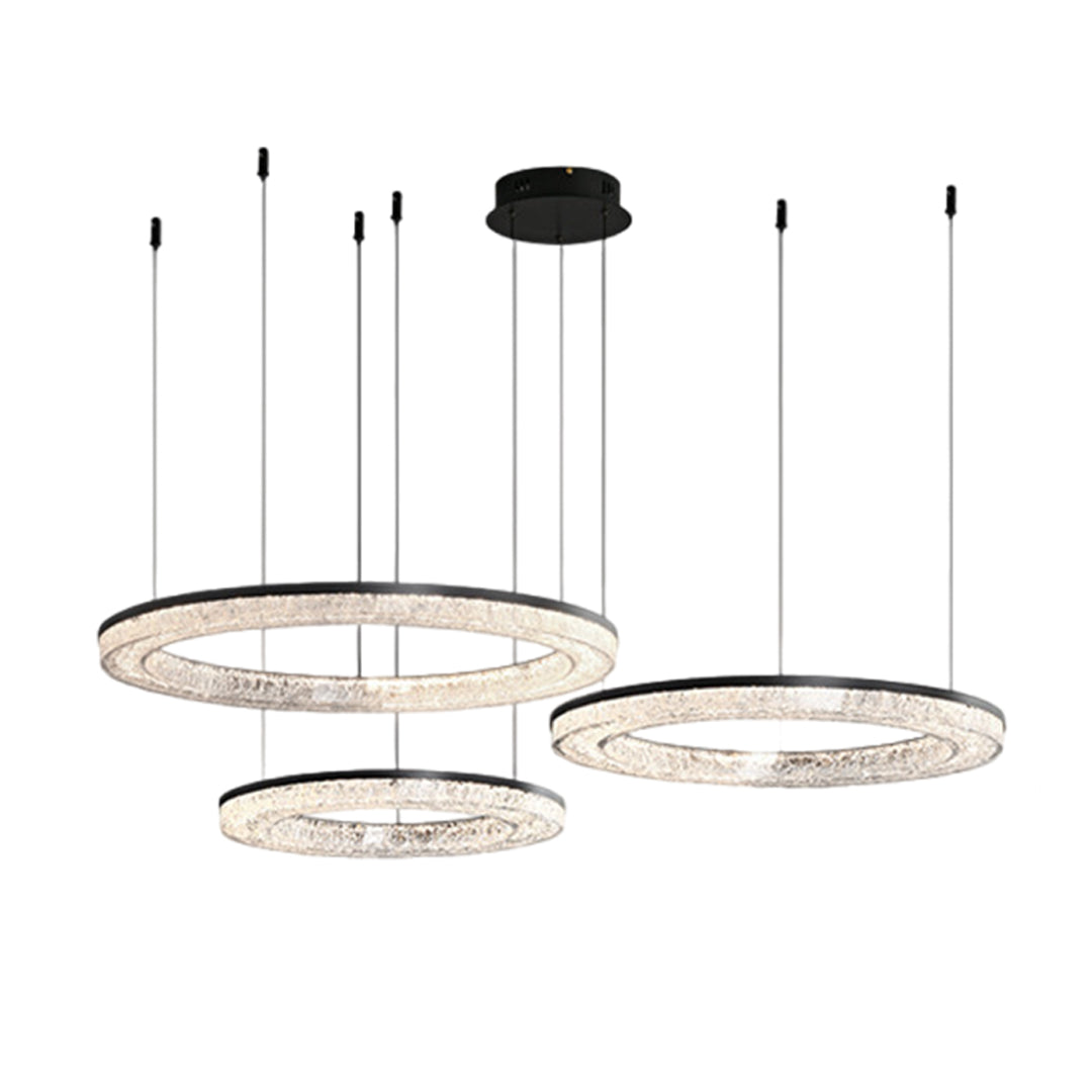 Lumière Ring Pendant Chandelier in Black and Crystal