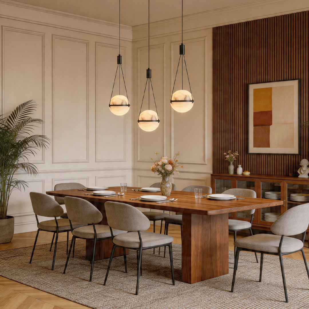 Italian Marble Globe Pendant Light in Polished Copper