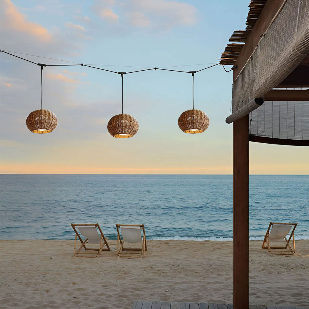 Artisan Rattan Pendant Light – Waterproof Outdoor Hanging Lantern
