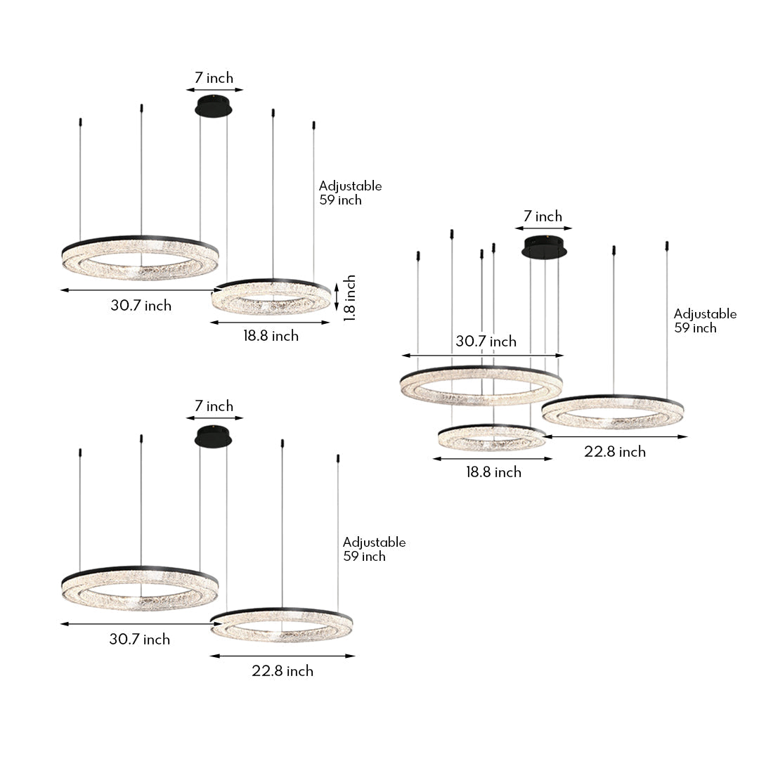 Lumière Ring Pendant Chandelier in Black and Crystal