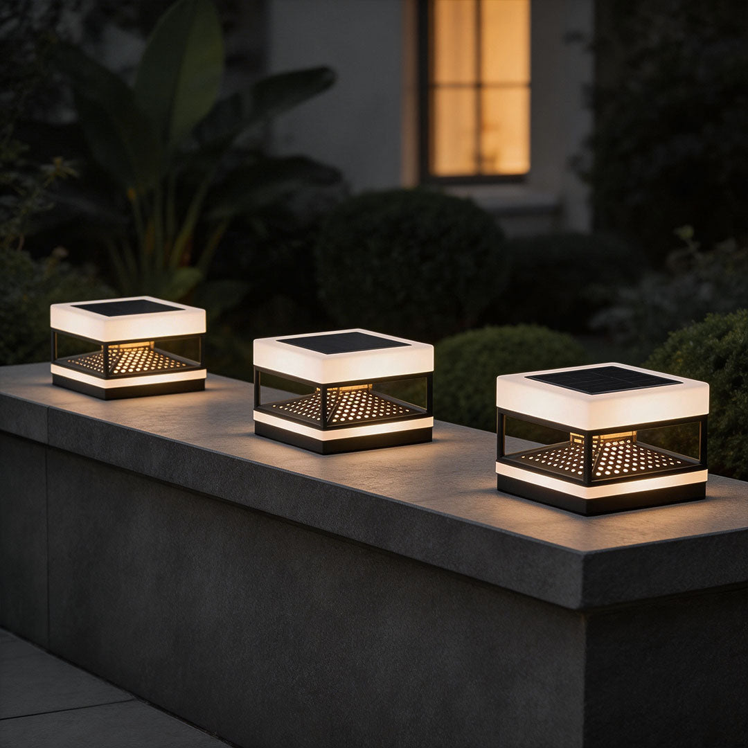 Modern Outdoor Pillar Top Light in Black Stainless Steel