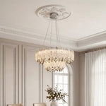 Champagne Gold Crystal Chandelier with Adjustable Chain, French Palace Style Ceiling Light