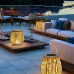 Woven Outdoor Lantern Floor Lamp with Handle, Portable Patio Lighting