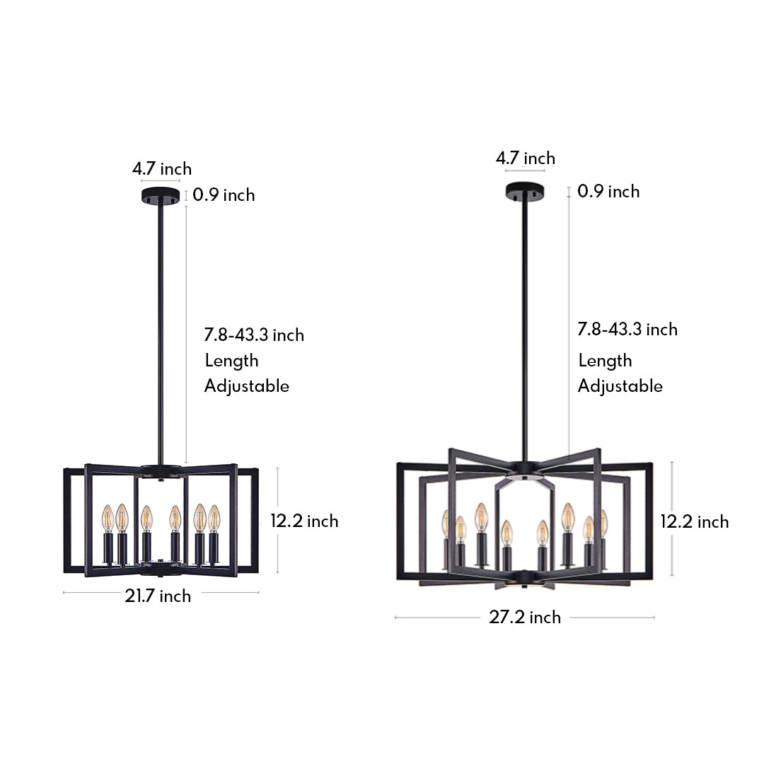 Industrial Candle Chandelier with Adjustable Height, 6 or 8 Lights