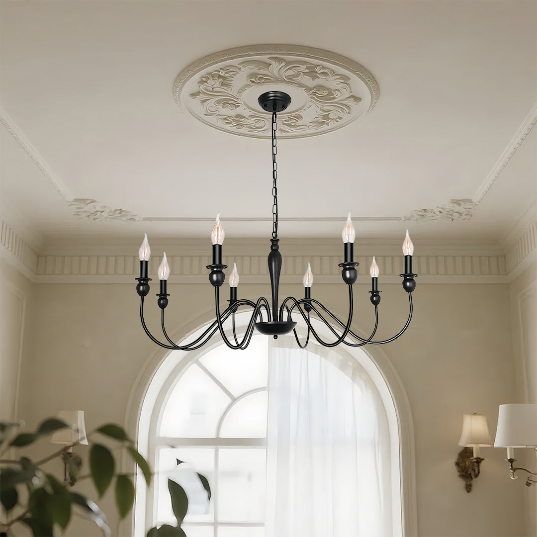Black Candle Chandelier with Adjustable Chain Ceiling Light
