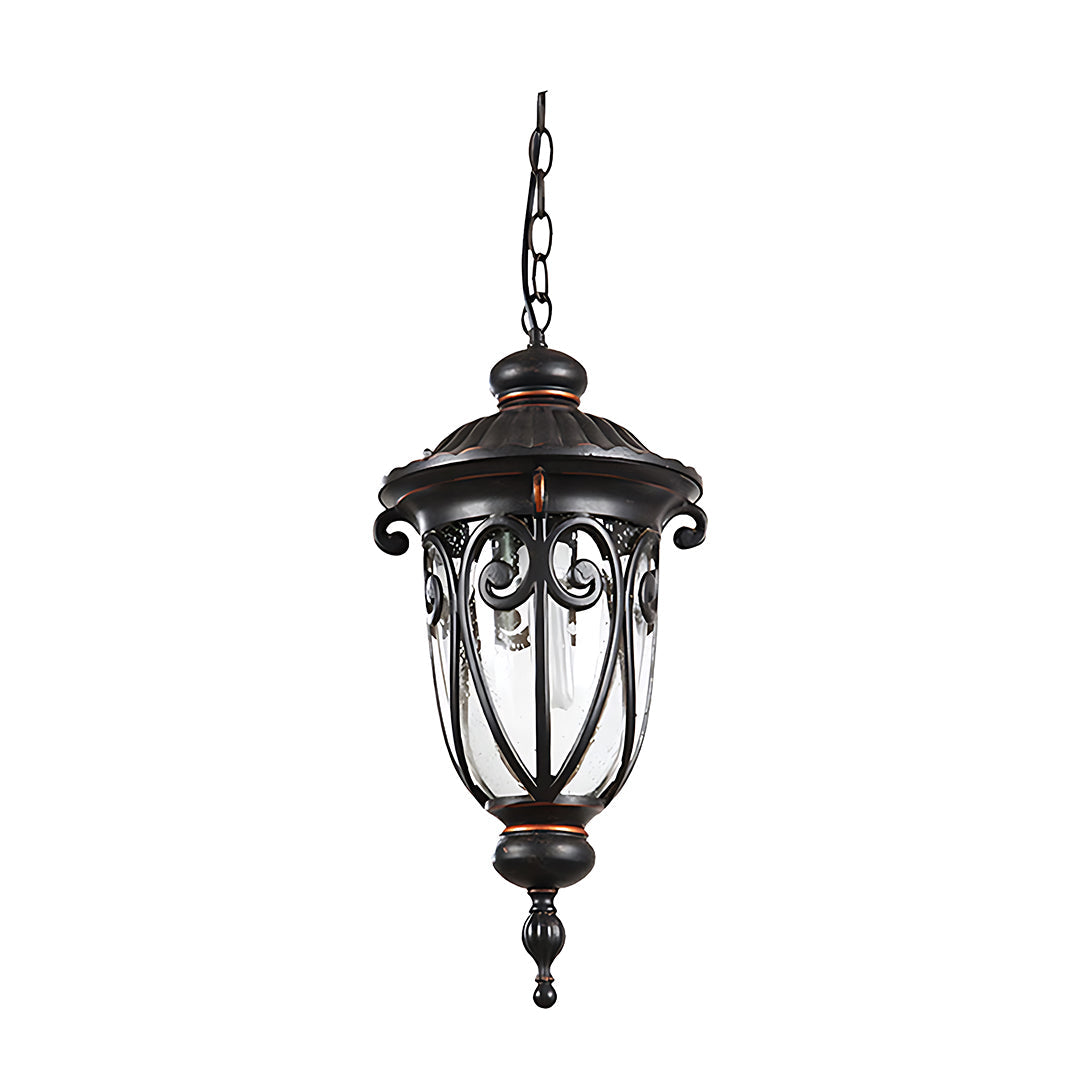 European-Style Black Aluminum Pendant Light with Glass Shade for Outdoor & Indoor Use