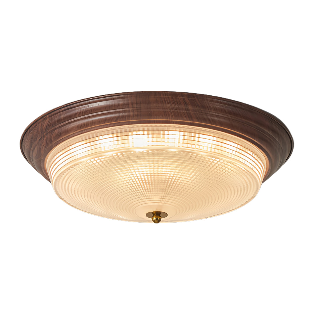 Ribbed Glass Dome Flush Mount Ceiling Light in Walnut Iron