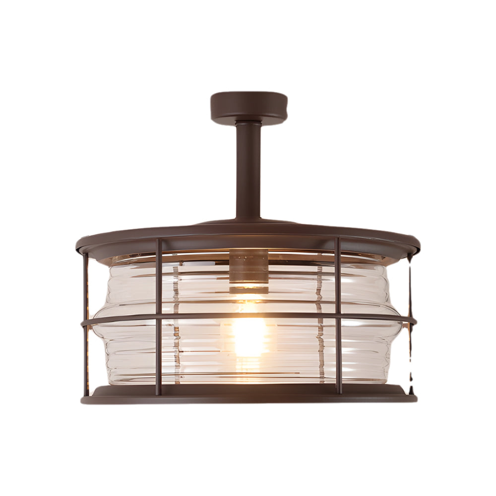 Coastal Semi Flush Ceiling Light in Wrought Iron with Clear Glass Shade