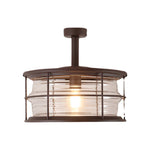 Coastal Semi Flush Ceiling Light in Wrought Iron with Clear Glass Shade