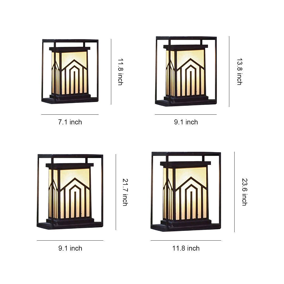 Outdoor Lantern Path Light in Black Stainless Steel with Marble-Effect Shade