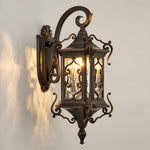 European Outdoor Wall Sconce with Gilded Aluminum Frame and Artisan Glass Shade