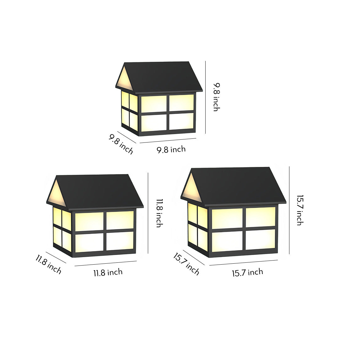 House-Shaped Outdoor Pillar Light in Black Stainless Steel