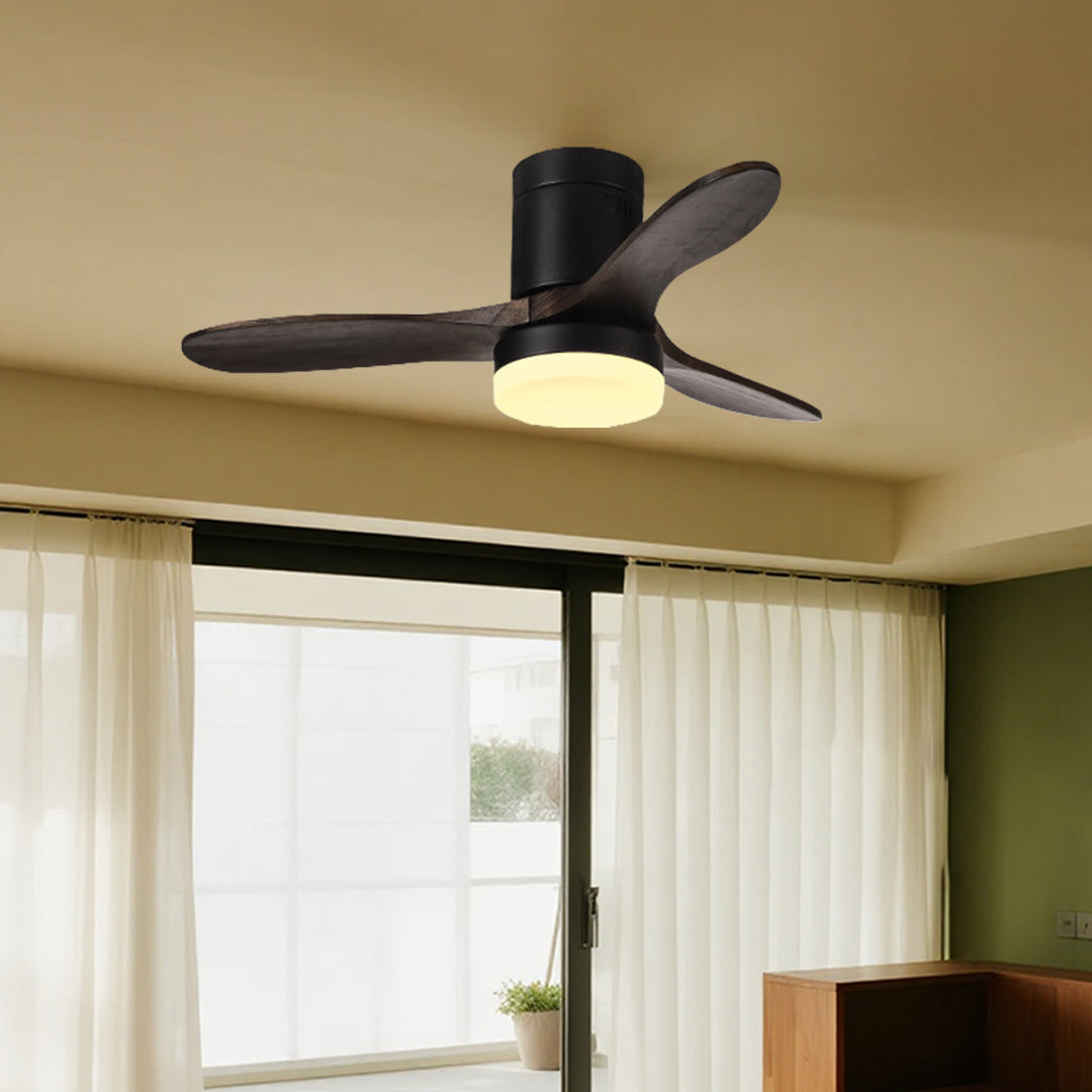 Aria 52" LED Ceiling Fan with Light, Three Solid Wood Blades, Matte Black Iron