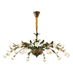 Vintage French Country Floral Iron Chandelier with Glass Shades