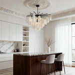 Mother of Pearl Chandelier with Black Metal Frame and Clear Glass Shades