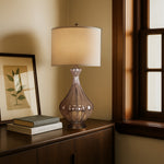Sculptural Glass Table Lamp with Linen Shade for Refined Interiors