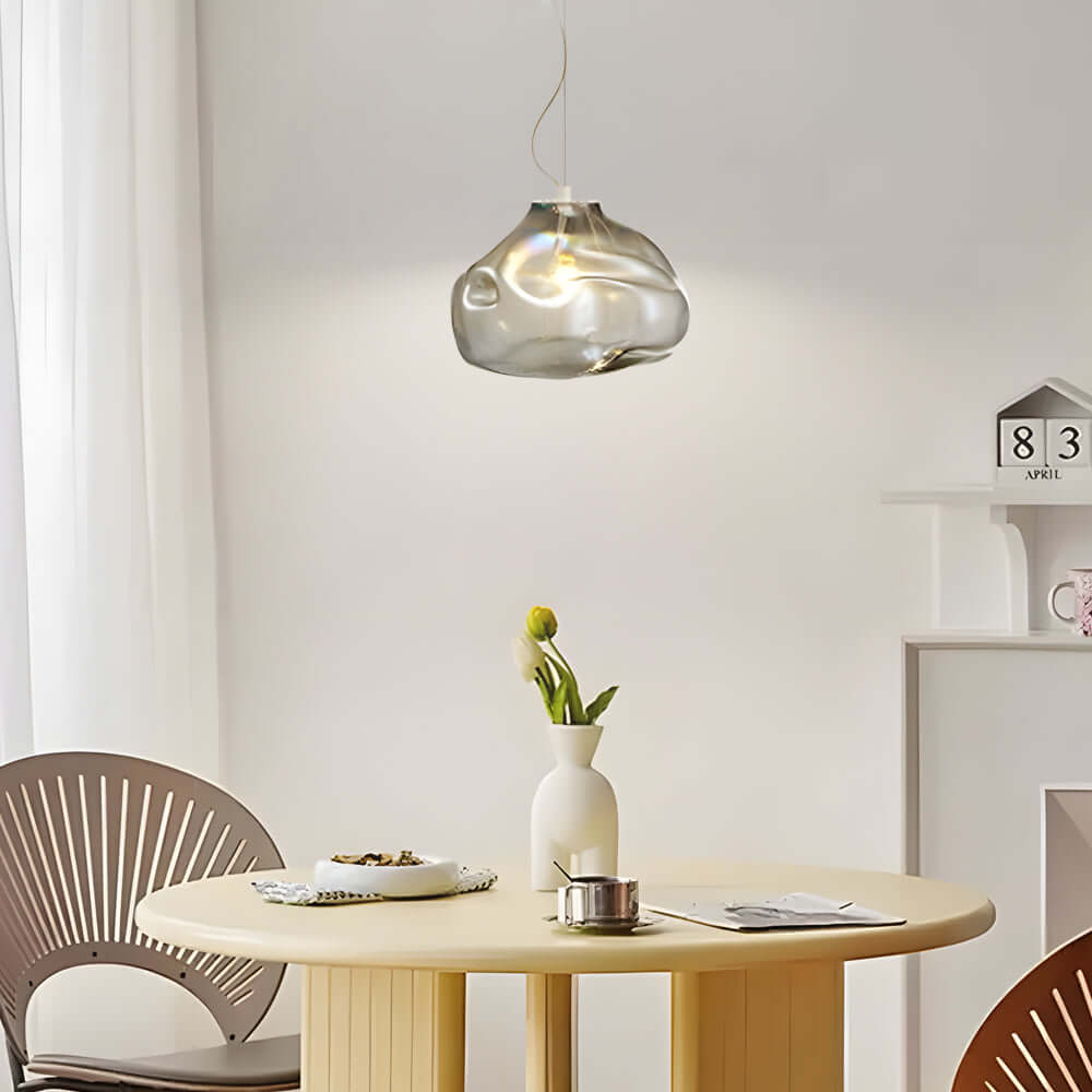 Hand-Blown Textured Glass Pendant Light in Teal or Ash, Modern Nordic Hanging Lamp