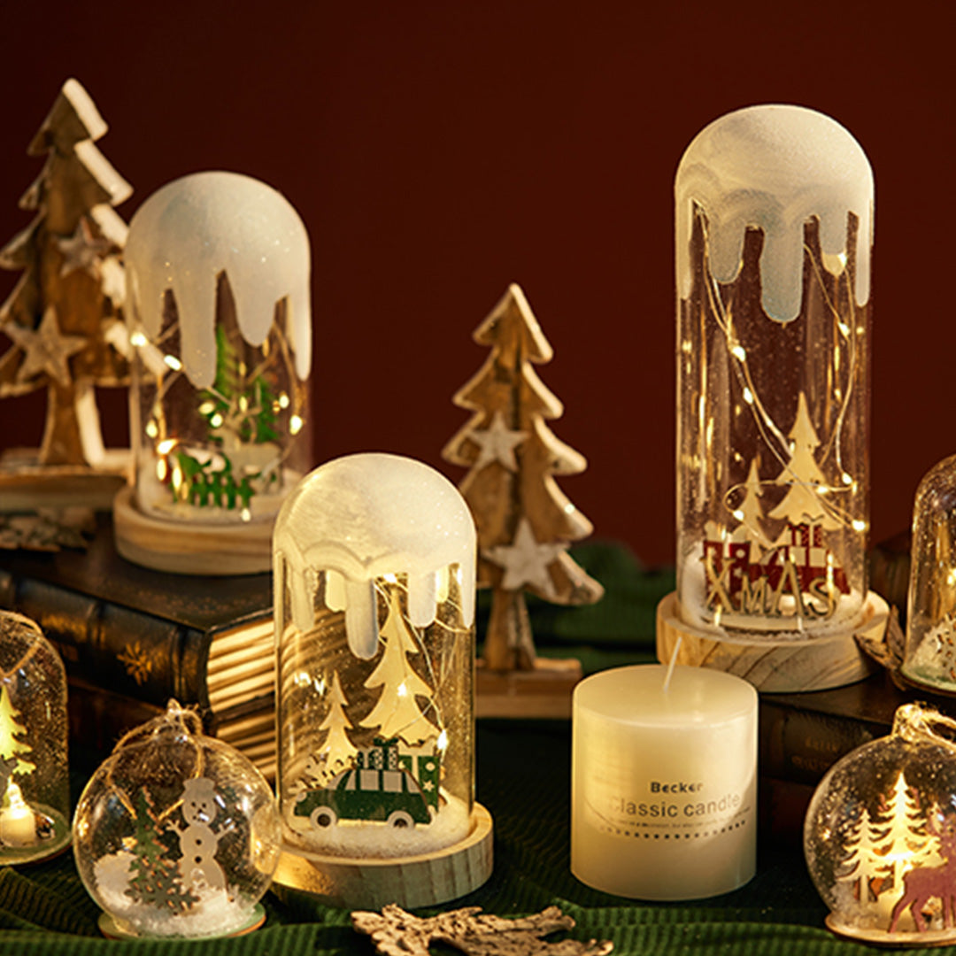 Nordic Snow Scene Table Lamp with Wooden Base and Warm LED Light