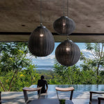 Black Woven Rattan Pendant Light, Waterproof Outdoor Hanging Lamp