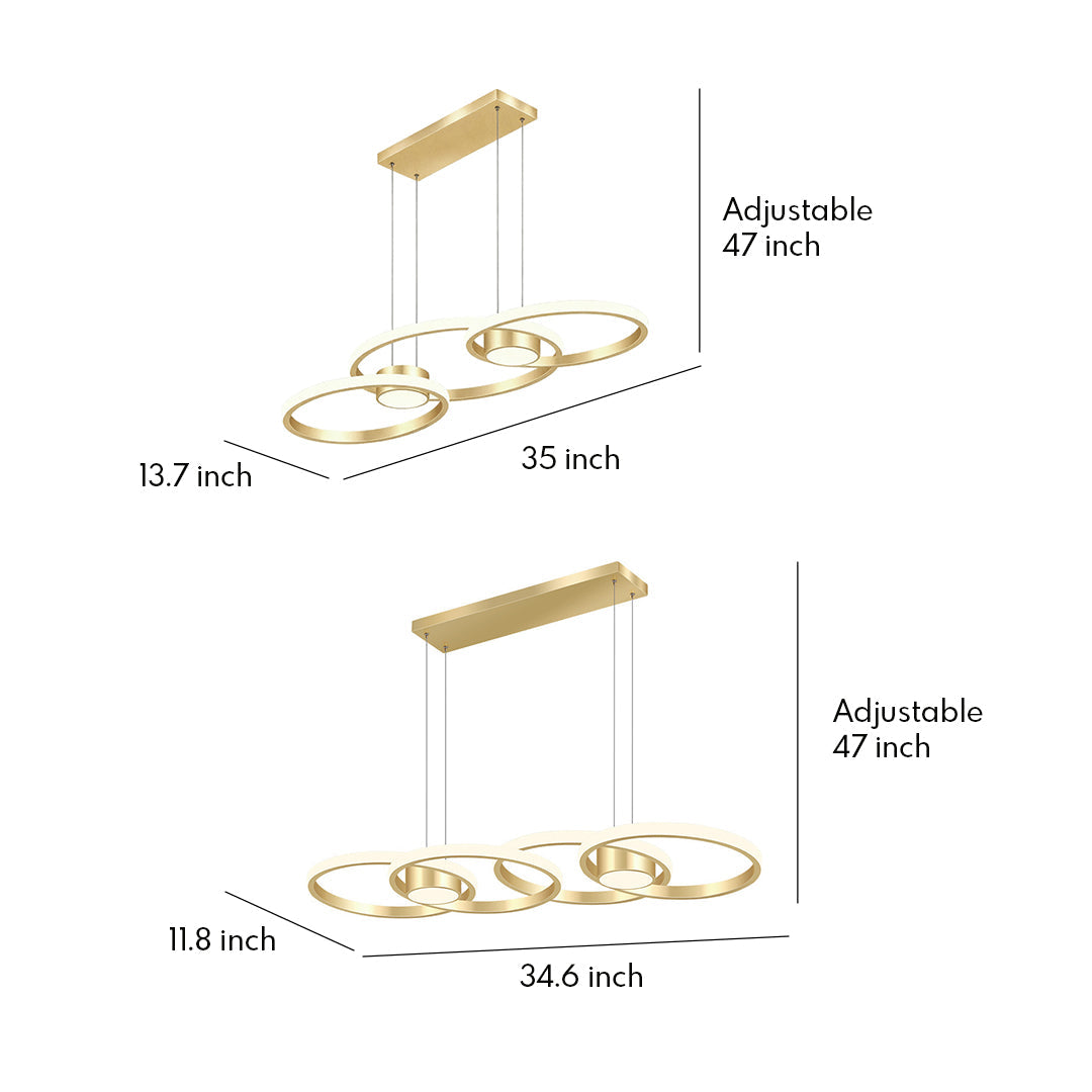 Nordic Gold Linear LED Chandelier with Adjustable Hanging Height