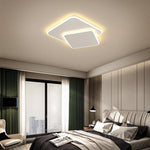 2 Light White Square Led Flush Mount Ceiling Light For Bedroom