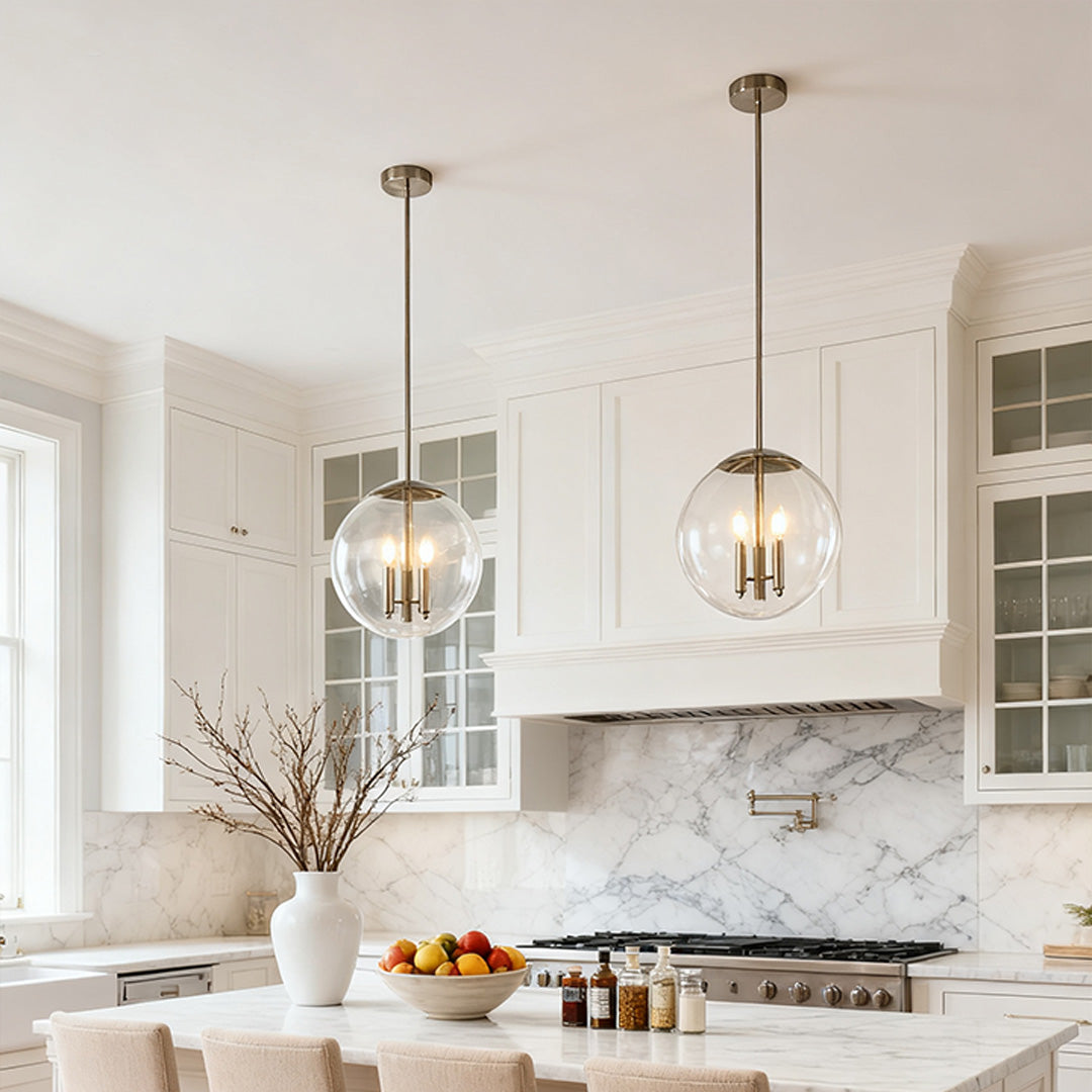 Silver Glass Orb Pendant Light – Modern Adjustable Ceiling Lamp
