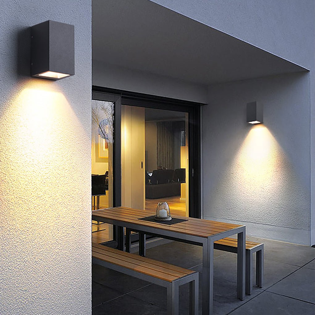 LumaWall Outdoor LED Wall Sconce — Up & Down Light for Modern Courtyards