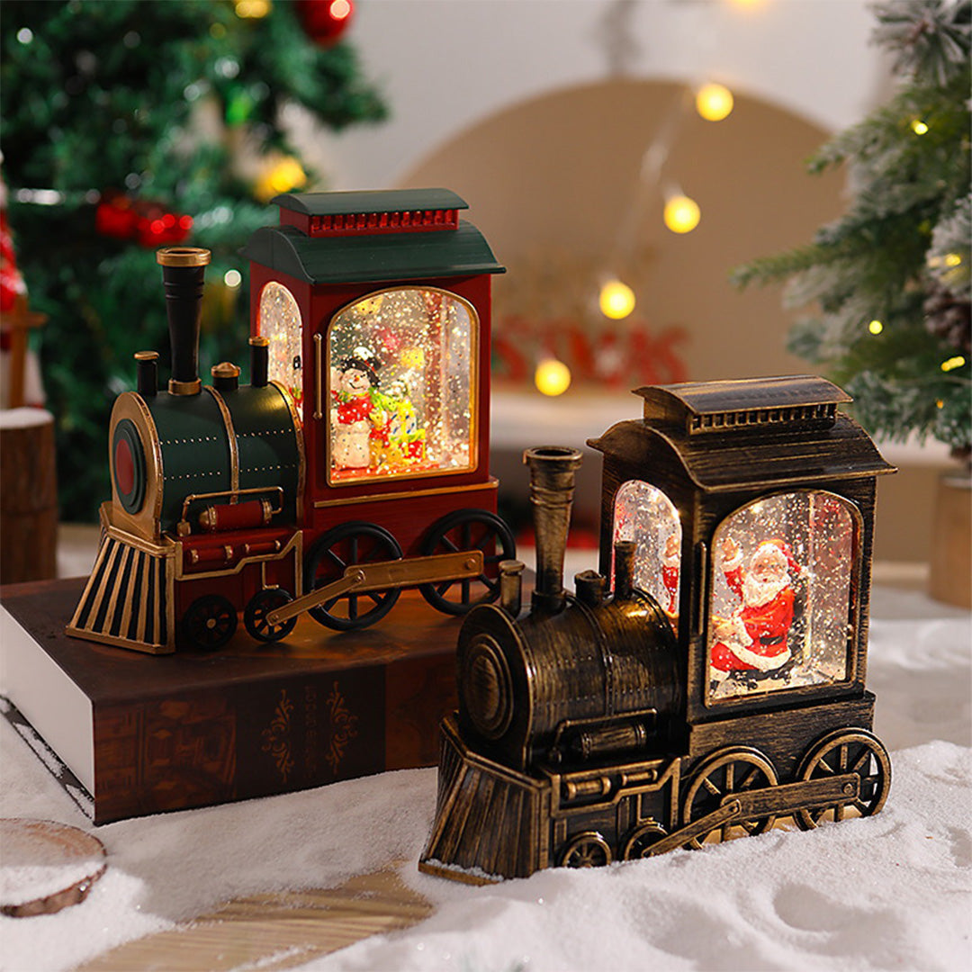 Nordic Christmas Train Table Lamp with Santa and Snowfall Effect