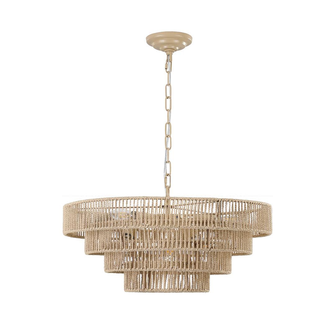 Zen-Inspired Japanese Chandelier with Natural Jute Rope – 6 or 8 Lights