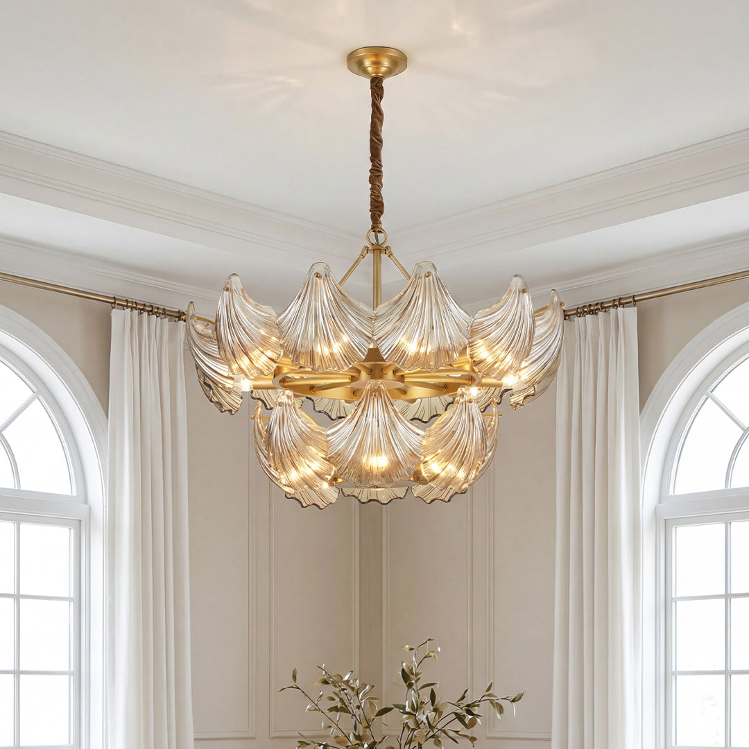 Luxury Copper Glass Chandelier Modern Large Pendant Light for Living Room