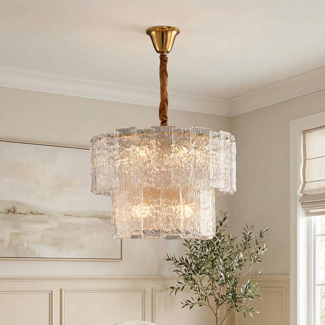 Modern Copper Chandelier with Clear Glass Shade for Dining Room and Living Room
