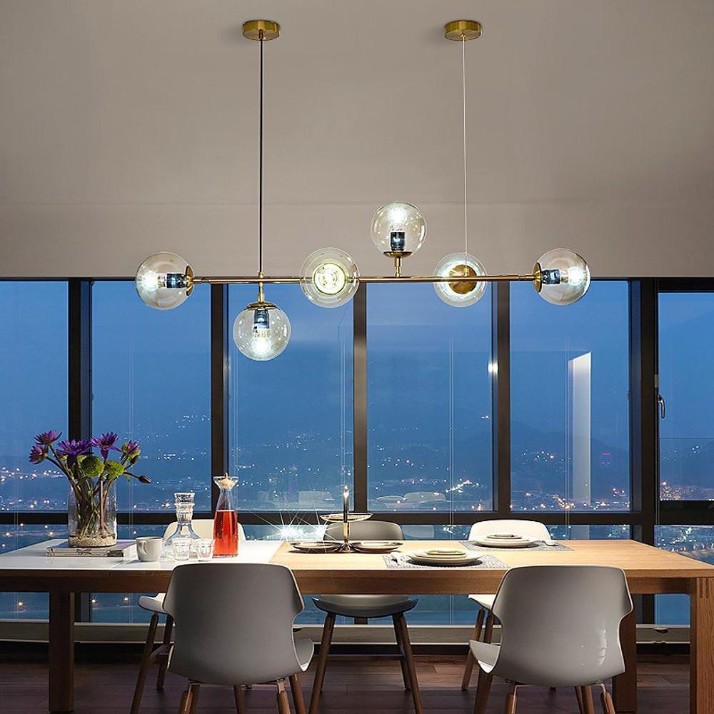 Aurora Linear Glass Globe Chandelier in Gold for Modern Dining Rooms