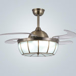 Industrial Retractable Ceiling Fan with Integrated LED Light, 19 Inch, Bronze and Glass