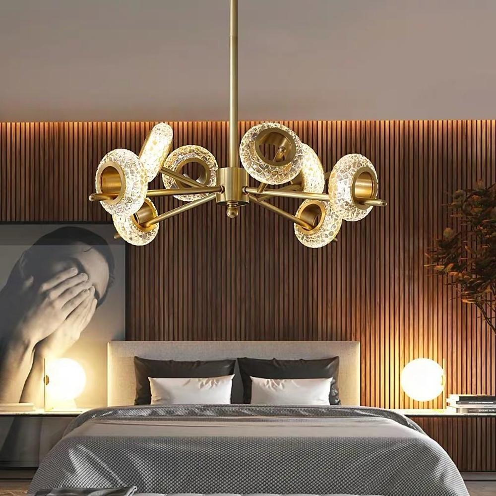 Modern Brass Led Chandelier With Ring Crystal Shades