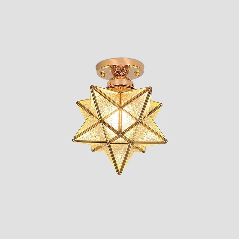 Geometric Star Semi-Flush Ceiling Light in Metal and Glass