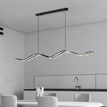 Modern Wavy Black Pendant Light for Kitchen Island, Minimalist LED Linear Suspension