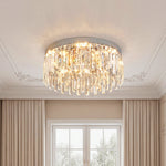 Lumina Crystal Flush Mount Ceiling Light – Modern Round Stainless Steel Fixture