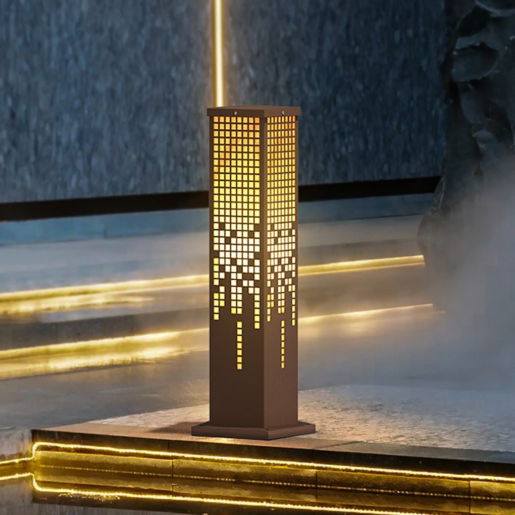 Pixel Rectangular Bollard Lamp in Marble and Stainless Steel for Pathways