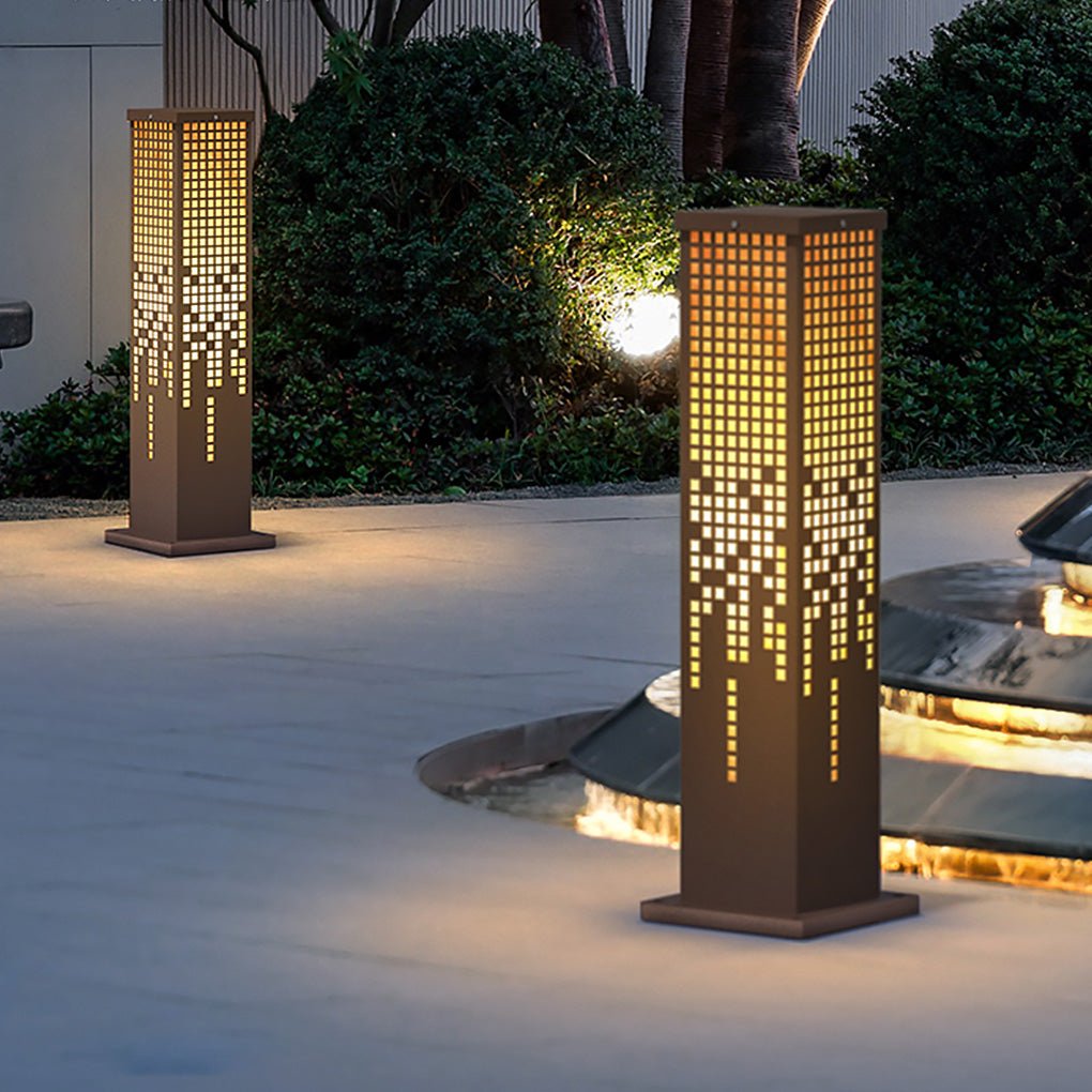 Pixel Rectangular Bollard Lamp in Marble and Stainless Steel for Pathways