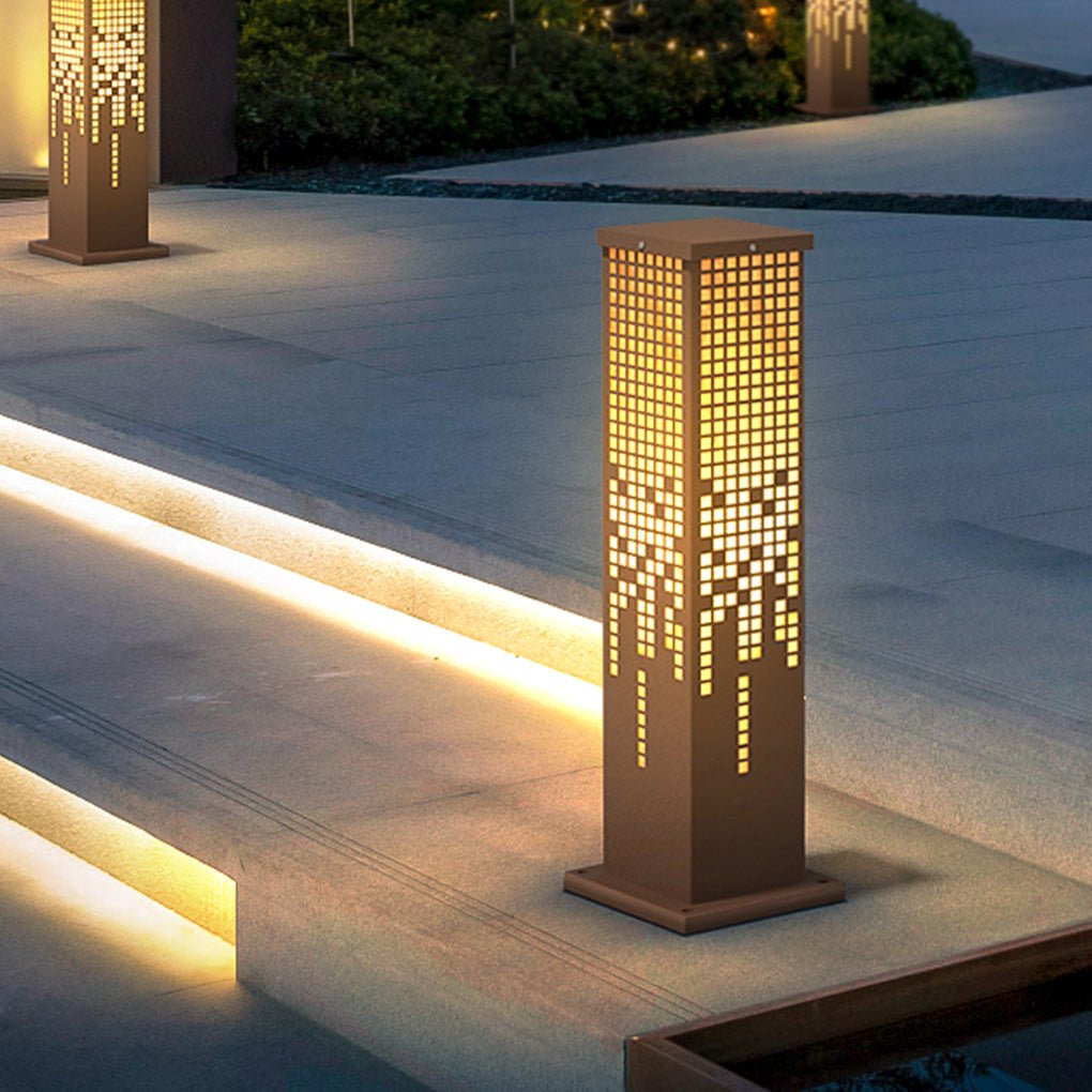 Pixel Rectangular Bollard Lamp in Marble and Stainless Steel for Pathways