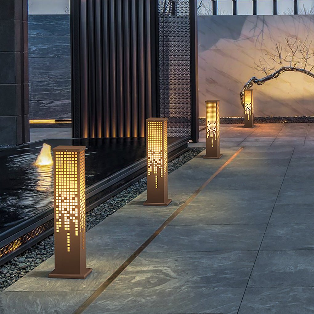 Pixel Rectangular Bollard Lamp in Marble and Stainless Steel for Pathways