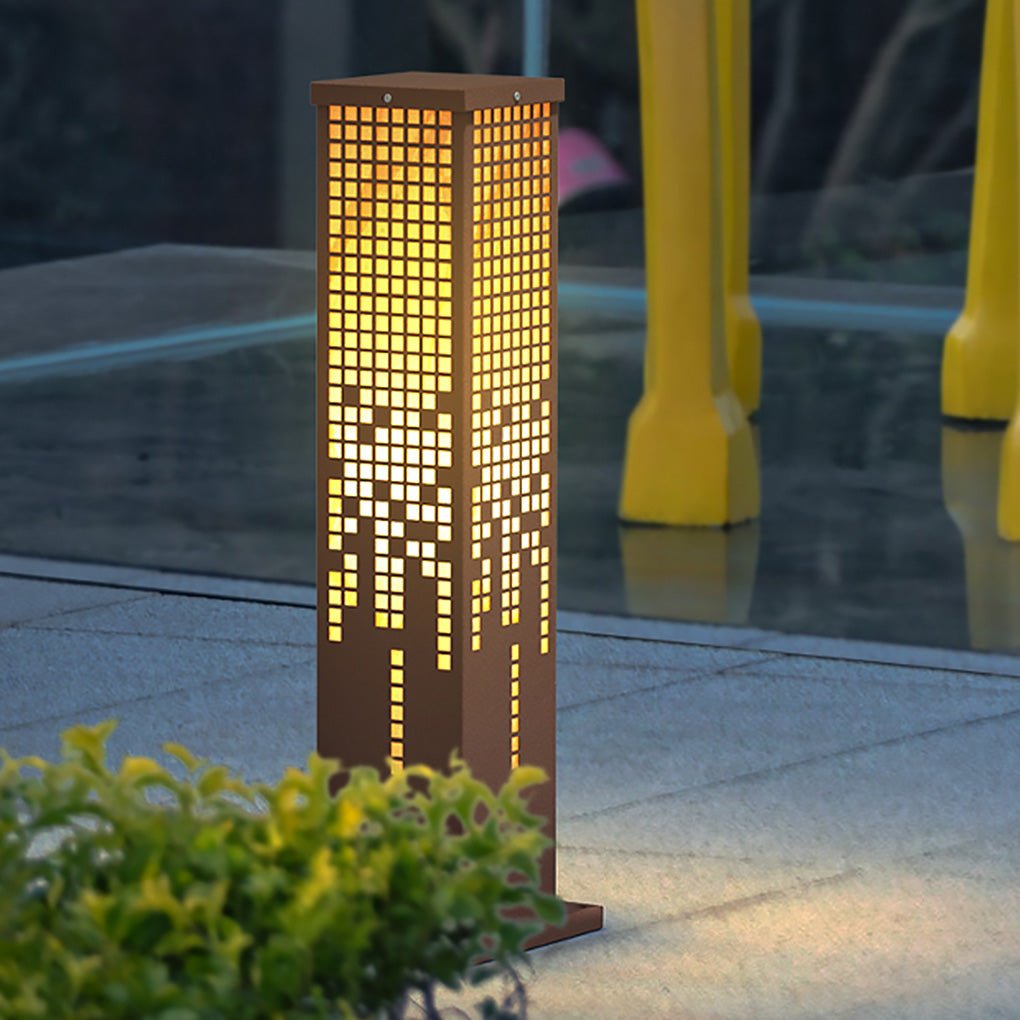 Pixel Rectangular Bollard Lamp in Marble and Stainless Steel for Pathways