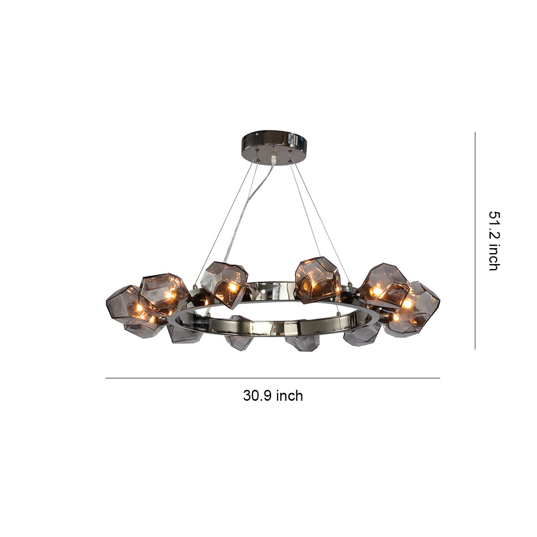 Nova Round Chandelier in Black with Clear Glass Shades