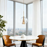 Brass Glass Ball Pendant Light with Perforated Metal Cone