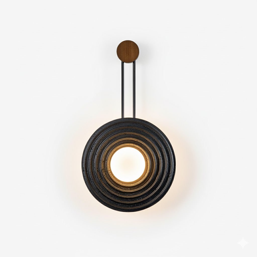 Singularitas Black Travertine Wall Sconce with Walnut Accent