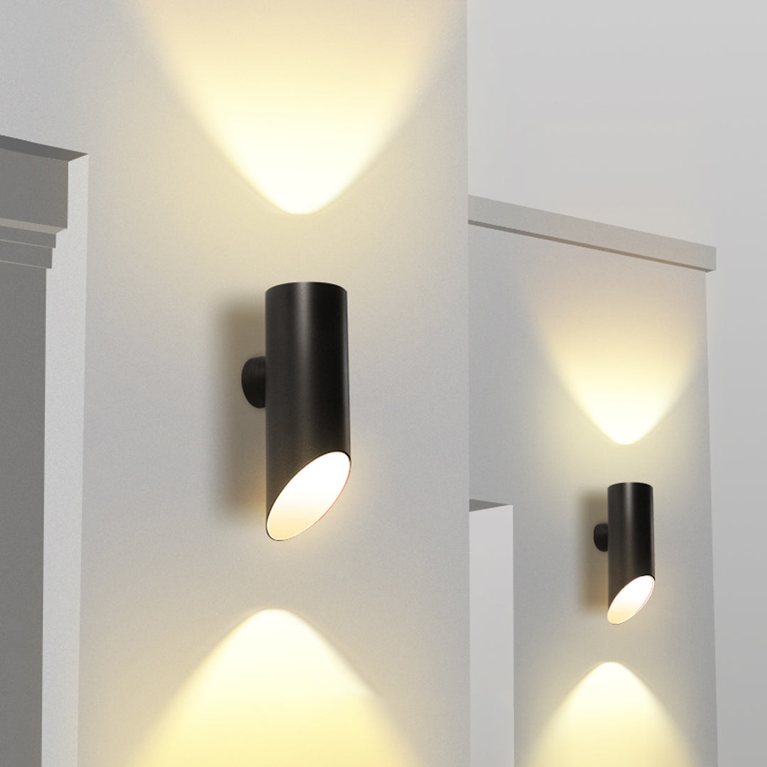 Modern Outdoor Up and Down Wall Sconce in Black Stainless Steel with Clear Glass