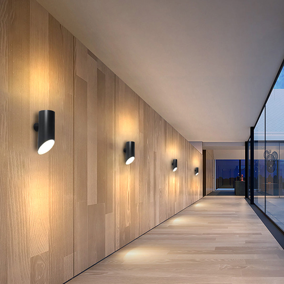 Modern Outdoor Up and Down Wall Sconce in Black Stainless Steel with Clear Glass