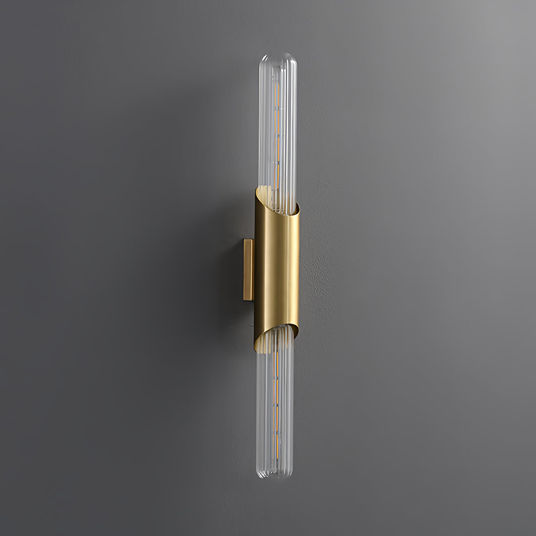 Cylindrical Brass Up Down Wall Light with Clear Glass Shade